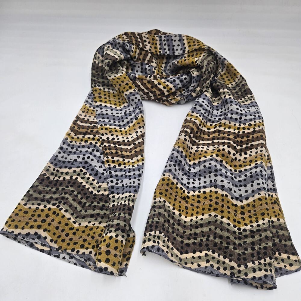 Vintage Casca 100% Silk Hand Rolled Scarf Chevron Retro Yellow Brown 54” x 13”